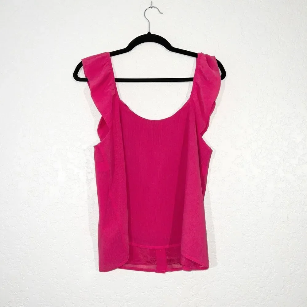 NWT J.‎ Crew Pink Button Up Ruffle Sleeve Tank Top Size 10